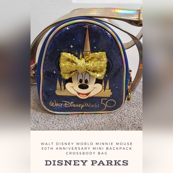 Disney Handbags - Walt Disney World Minnie Mouse 50th Anniversary Backpack Crossbody Bag Blue/Gold
